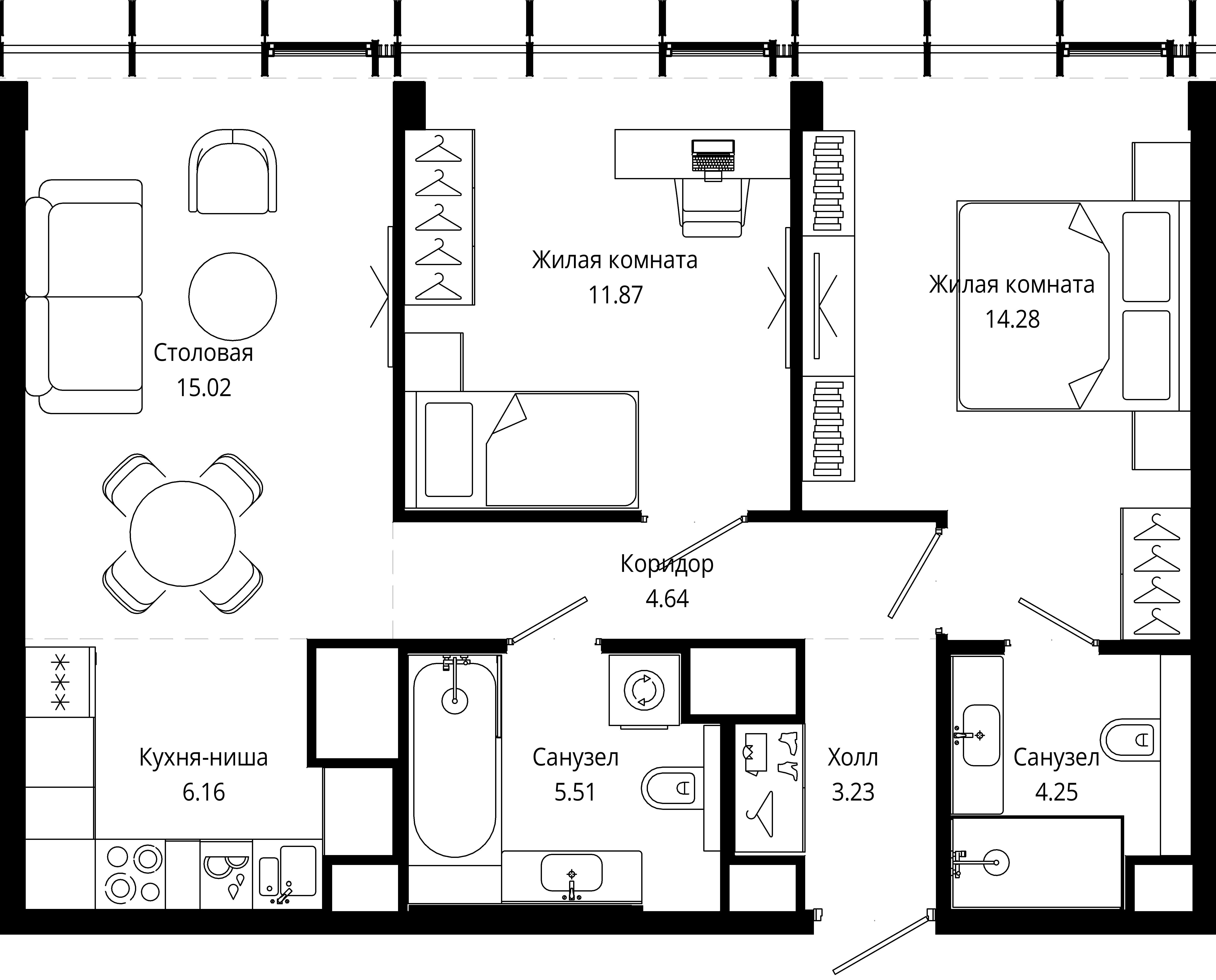 2-комнатная 65 м2 в ЖК МОД корпус null этаж 55