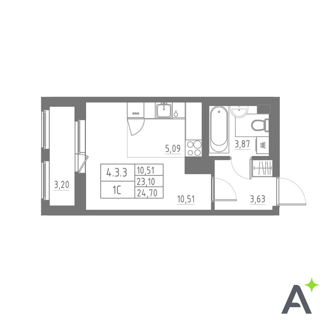 Студия 24 м2 в ЖК Аквилон SOLAR корпус null этаж 4