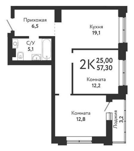 2-комнатная 54.9 м2 в ЖК undefined корпус null этаж 10