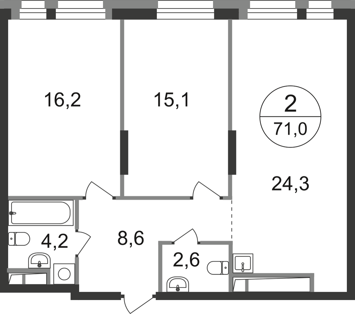 2-комнатная 71 м2 в ЖК Первый Московский корпус null этаж 8