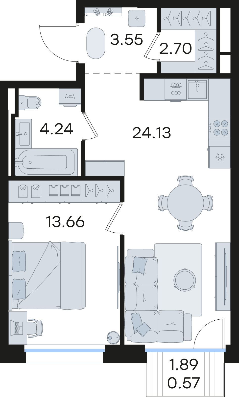 1-комнатная 48 м2 в ЖК GloraX Premium Гребной канал корпус null этаж 4