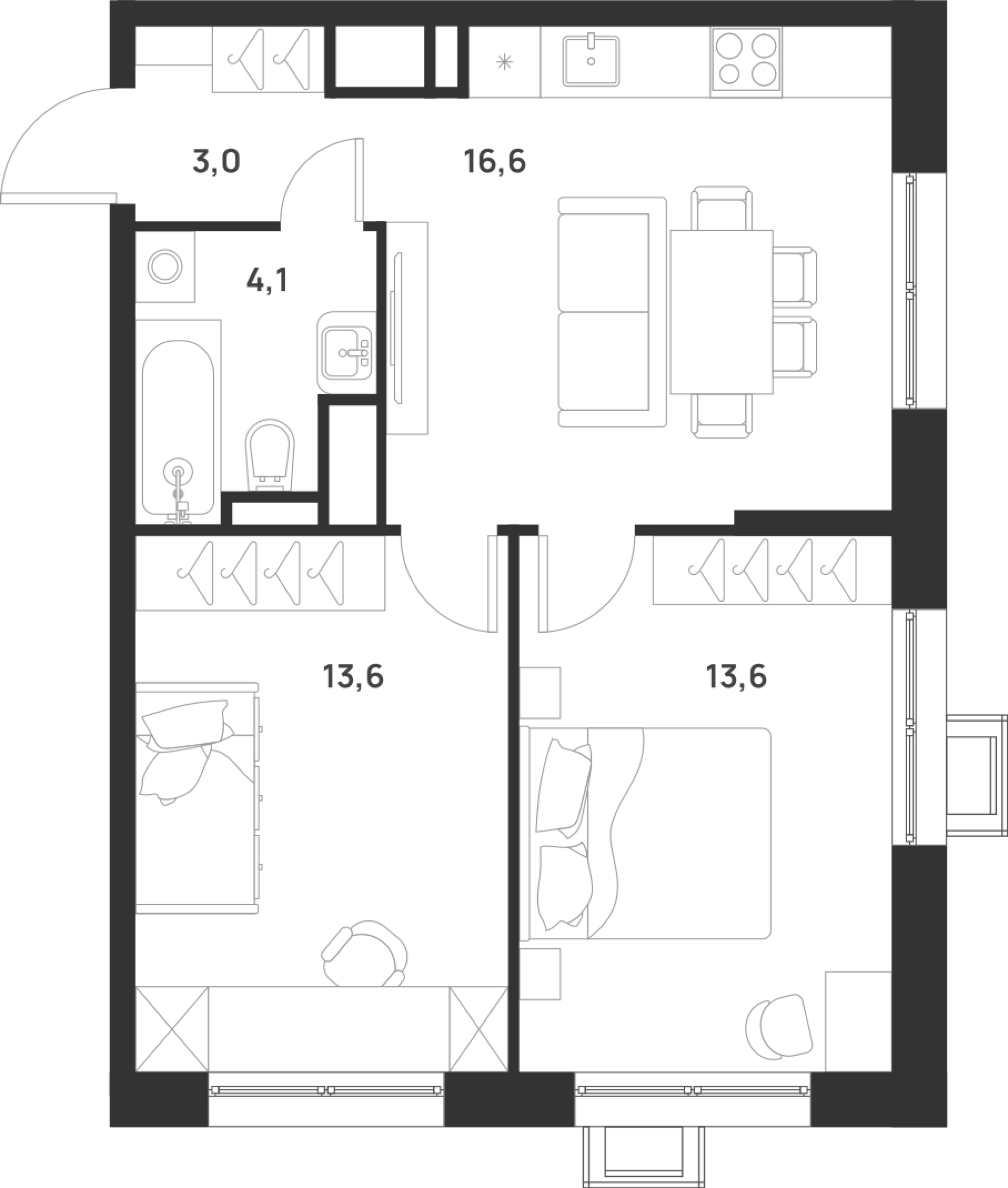 2-комнатная 50 м2 в ЖК Foreville корпус null этаж 8