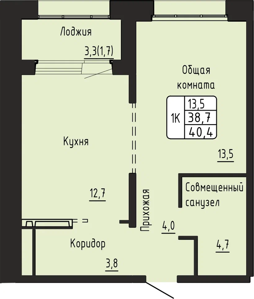 1-комнатная 40 м2 в ЖК Гренландия корпус null этаж 15
