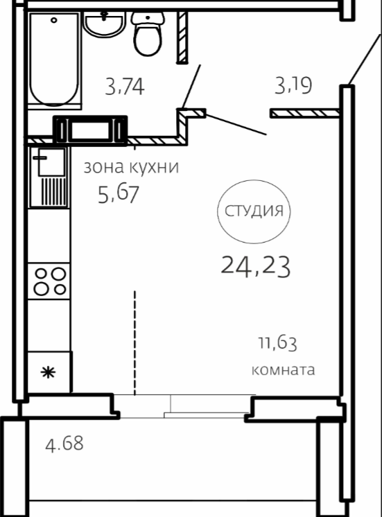 Студия 27.2 м2 в ЖК undefined корпус null этаж 3