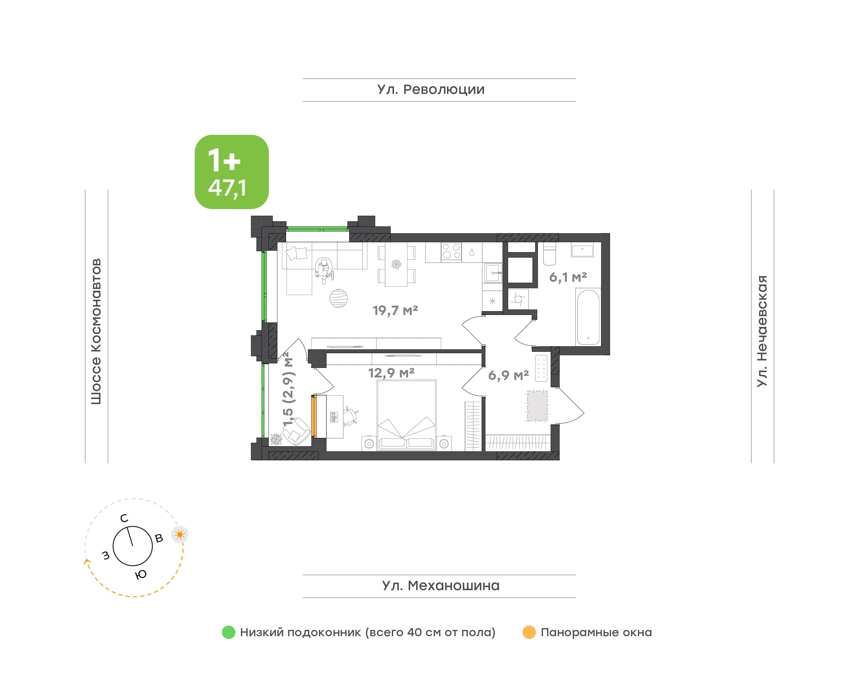 1-комнатная 47 м2 в ЖК Городские кварталы Талан корпус null этаж 14