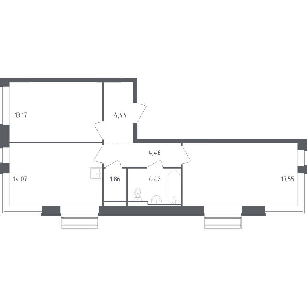 2-комнатная 59 м2 в ЖК Рублёвский Квартал корпус null этаж 5