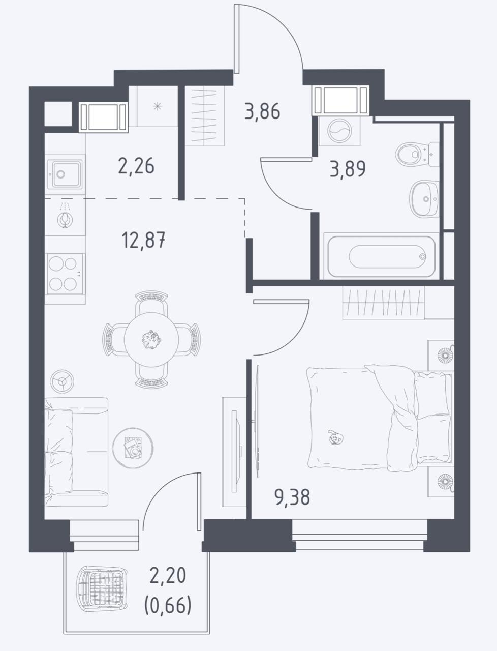 1-комнатная 32.5 м2 в ЖК undefined корпус null этаж 10