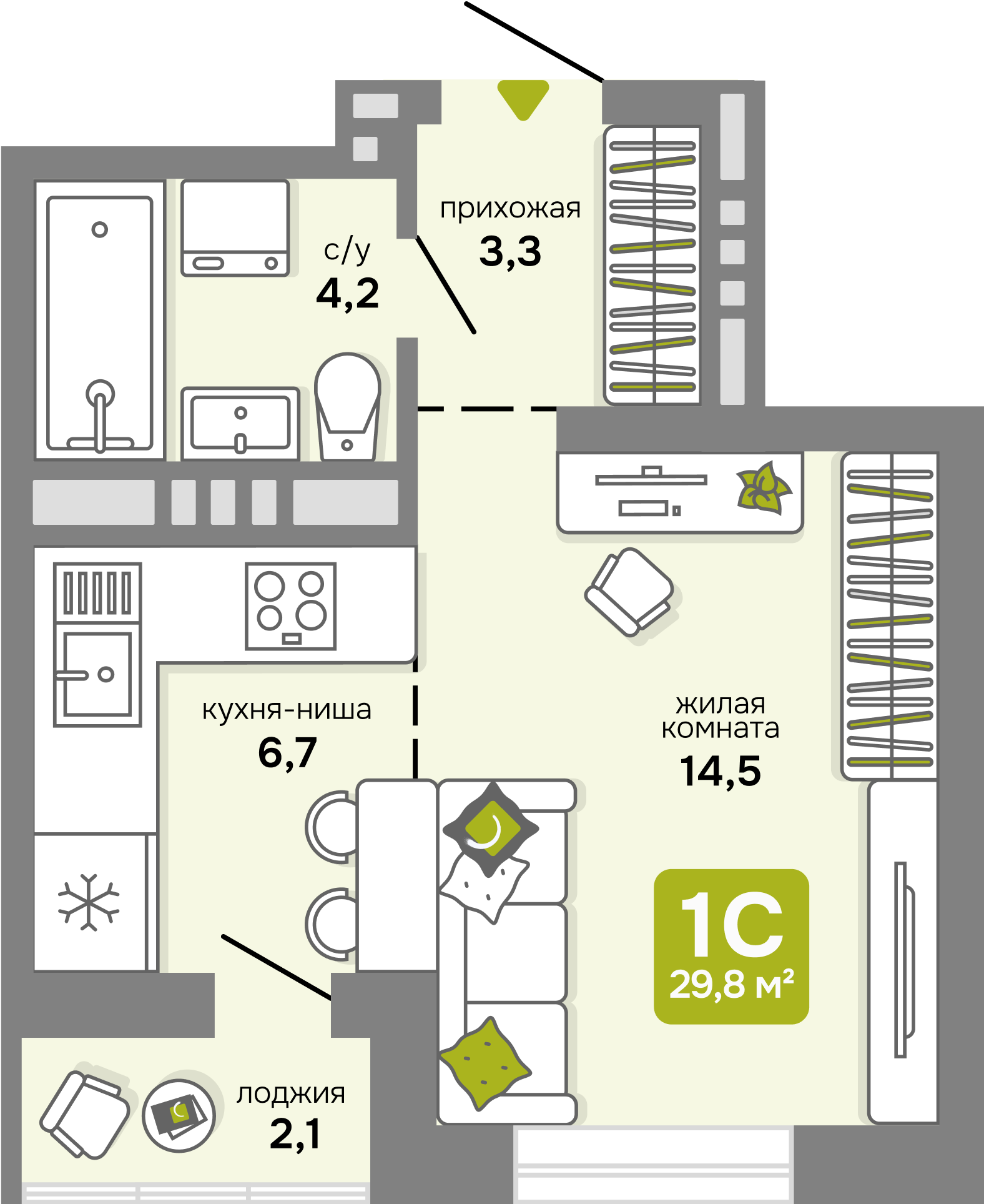 Студия 29 м2 в ЖК Счастливый квартал корпус null этаж 7