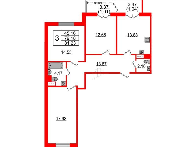 3-комнатная 81 м2 в ЖК Сертолово Парк корпус null этаж 5