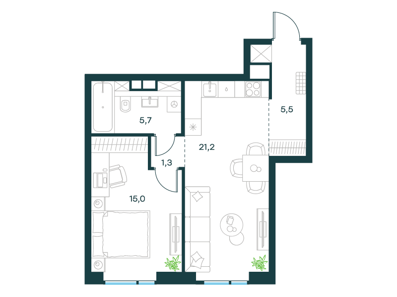 1-комнатная 48 м2 в ЖК Level Войковская корпус null этаж 13