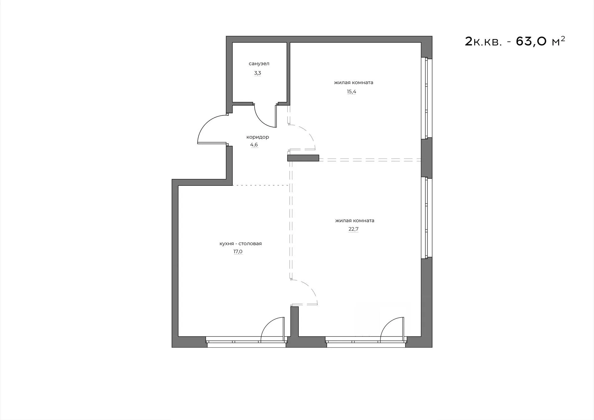 2-комнатная 63 м2 в ЖК WELLART City корпус null этаж 14