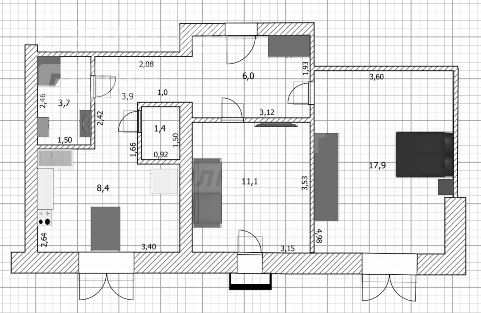 2-комнатная 52.4 м2 в ЖК undefined корпус null этаж 3