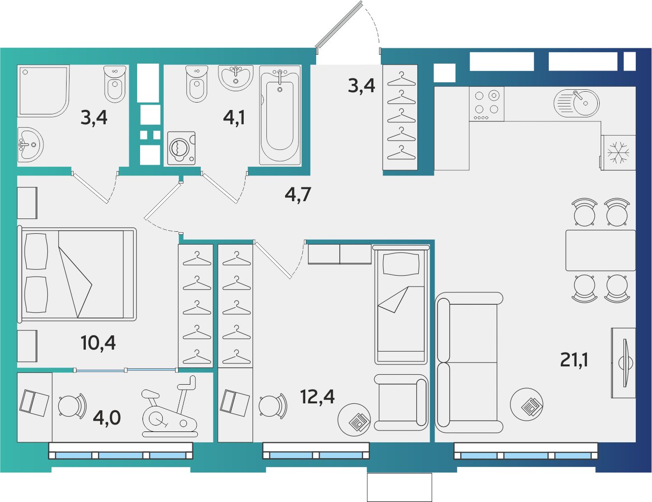 2-комнатная 63 м2 в ЖК Экополис корпус null этаж 11