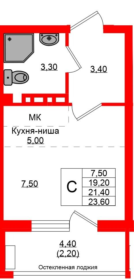 Студия 21 м2 в ЖК Кроны и Волны корпус null этаж 1
