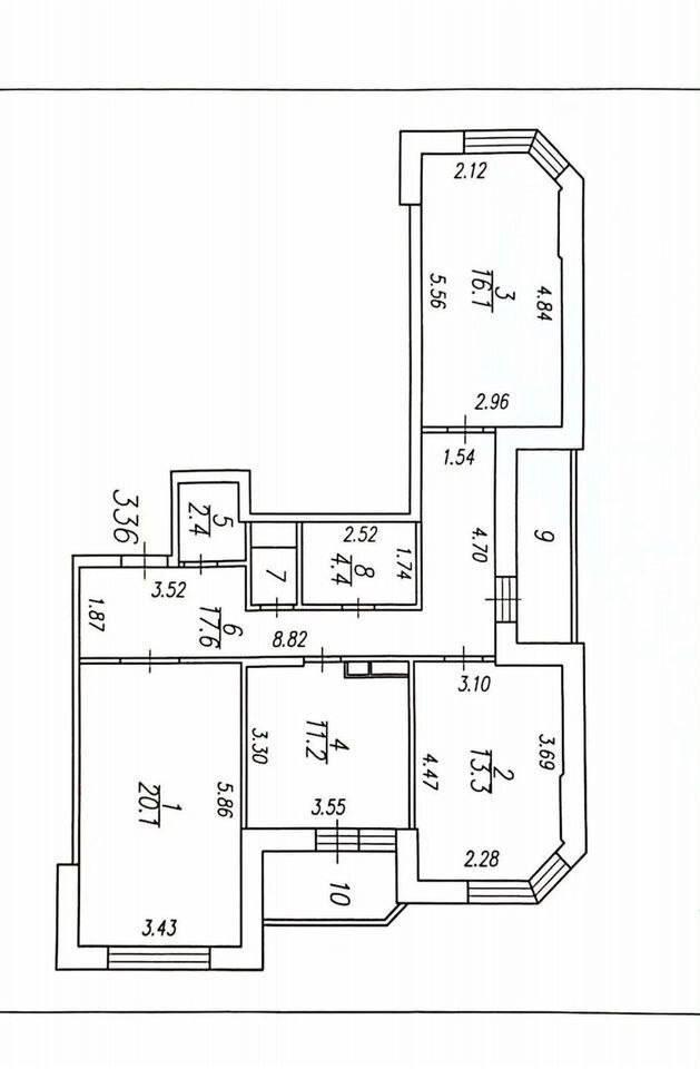 3-комнатная 86.2 м2 в ЖК undefined корпус null этаж 17