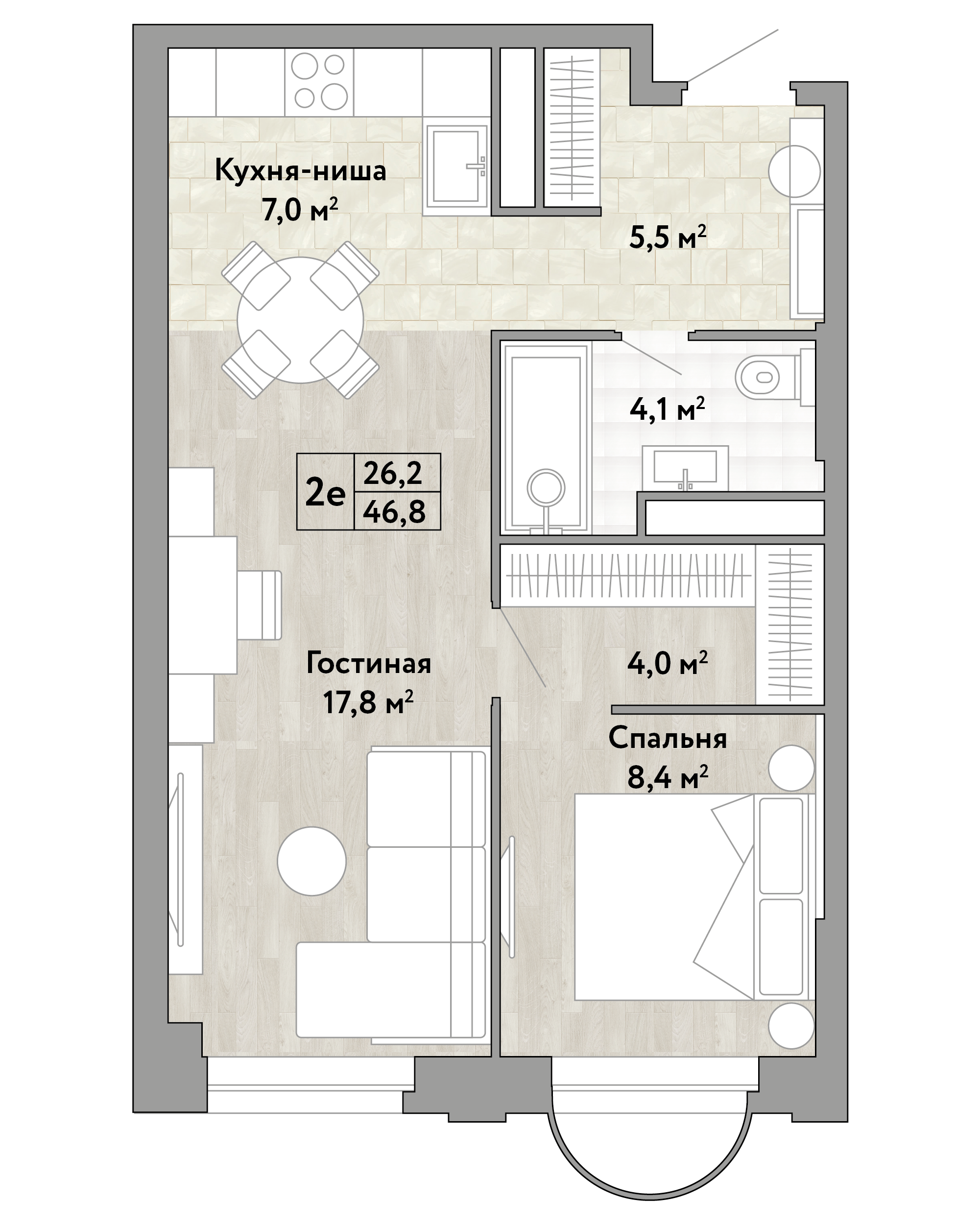 Студия 46 м2 в ЖК Новые Смыслы корпус null этаж 18