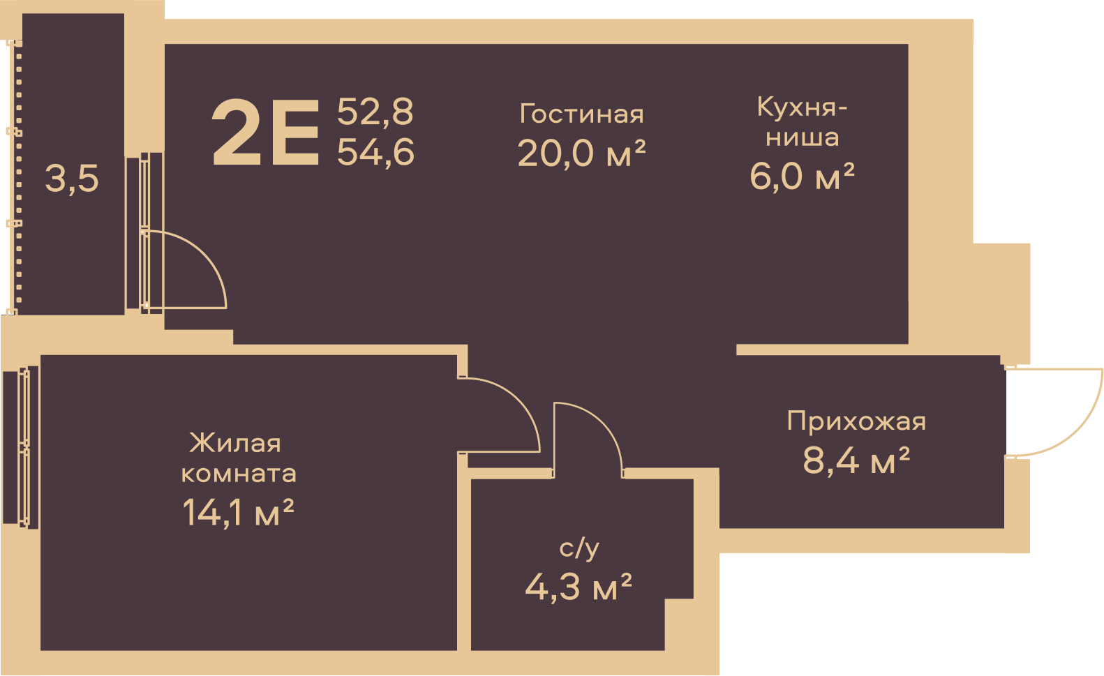 2-комнатная 54 м2 в ЖК Петропавловский корпус null этаж 5