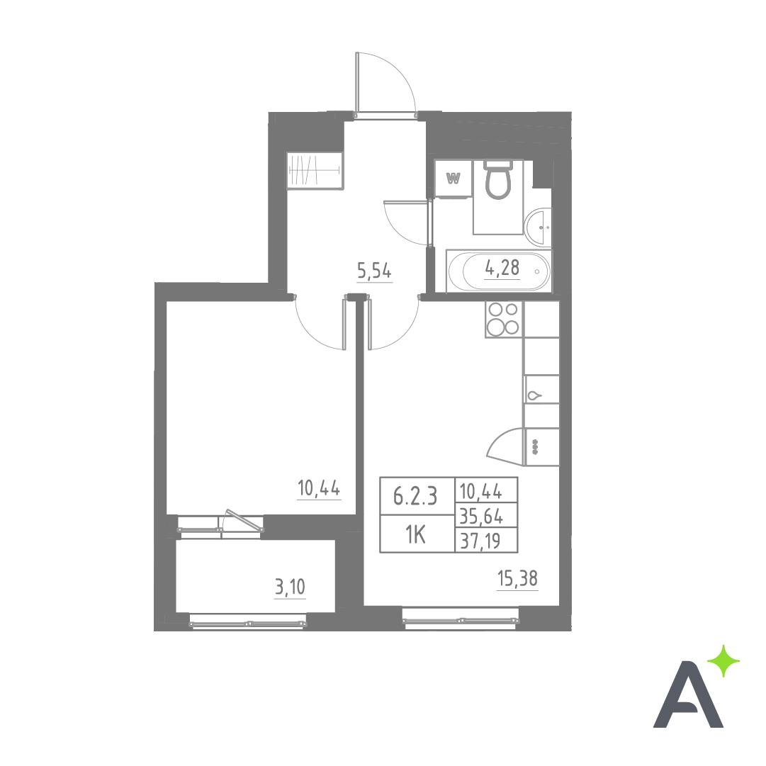Студия 37 м2 в ЖК Аквилон SOLAR корпус null этаж 2