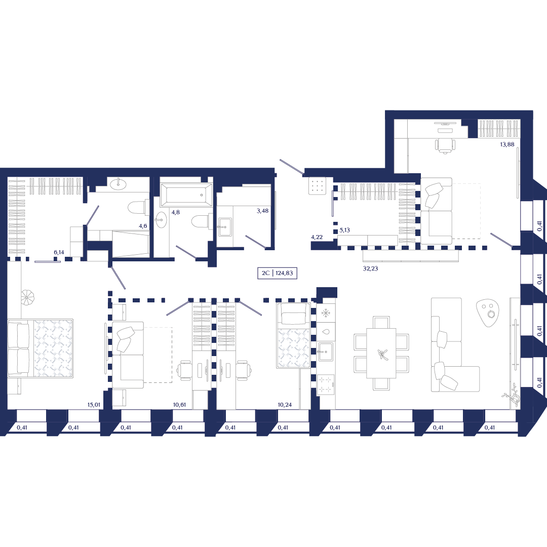 5-комнатная 125 м2 в ЖК Unity Center корпус null этаж 11
