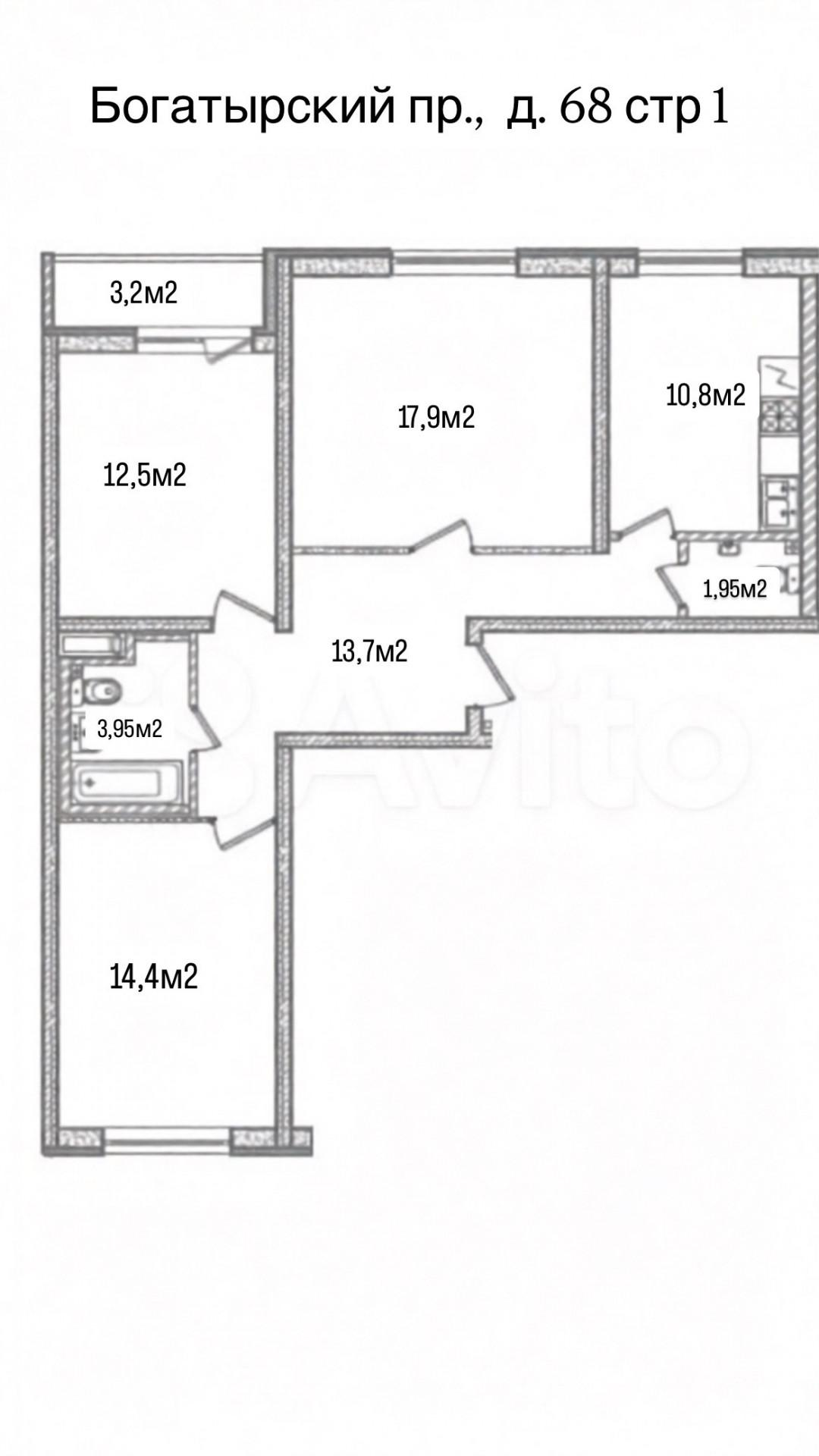 3-комнатная 75.2 м2 в ЖК undefined корпус null этаж 7