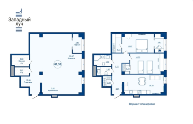 2-комнатная 81.3 м2 в ЖК undefined корпус null этаж 11