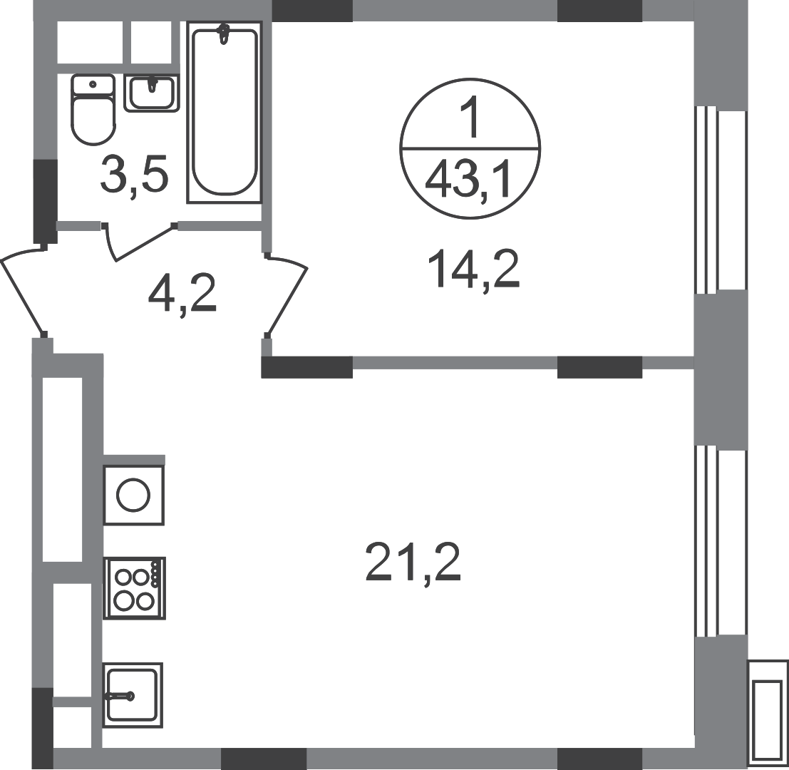 1-комнатная 43 м2 в ЖК Резиденции Сколково корпус null этаж 5
