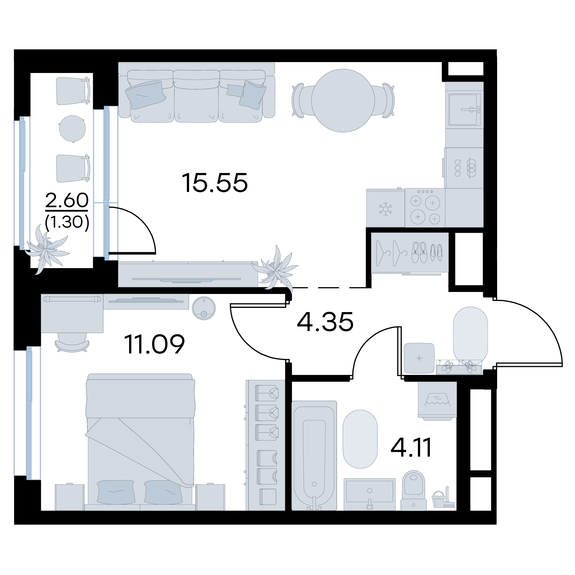 1-комнатная 36 м2 в ЖК Октябрьский корпус null этаж 12