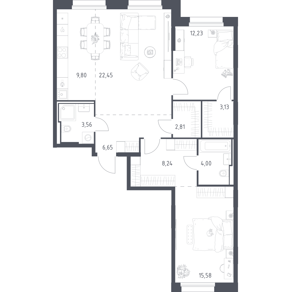 Студия 88 м2 в ЖК Заречье Парк корпус null этаж 8