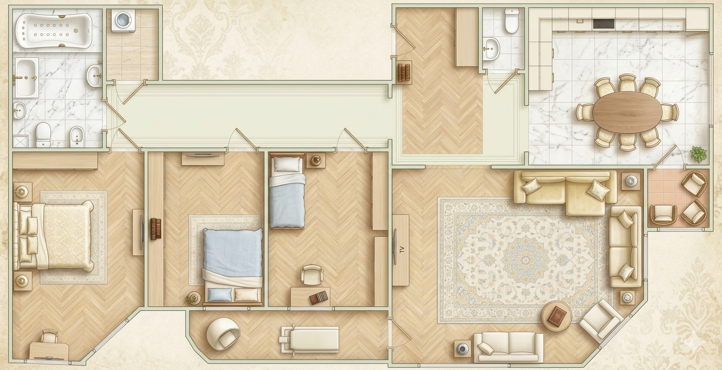 4-комнатная 134.5 м2 в ЖК undefined корпус null этаж 3