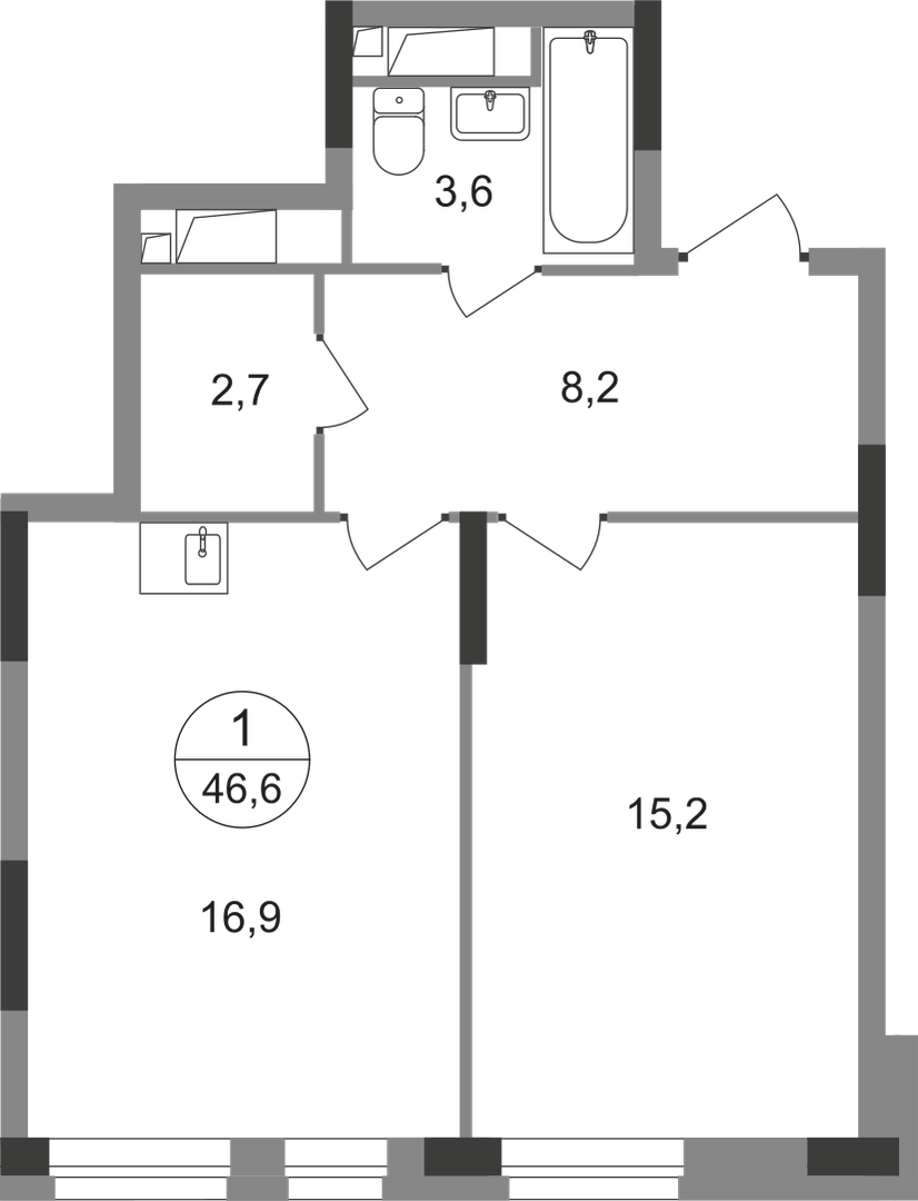 1-комнатная 46 м2 в ЖК Первый Московский корпус null этаж 18