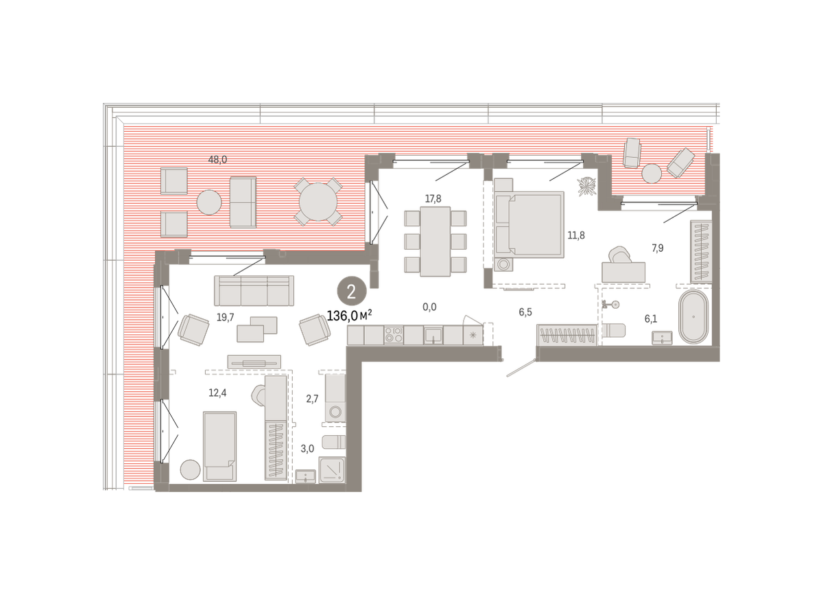 2-комнатная 135 м2 в ЖК Кварталы «На Минской» корпус null этаж 7