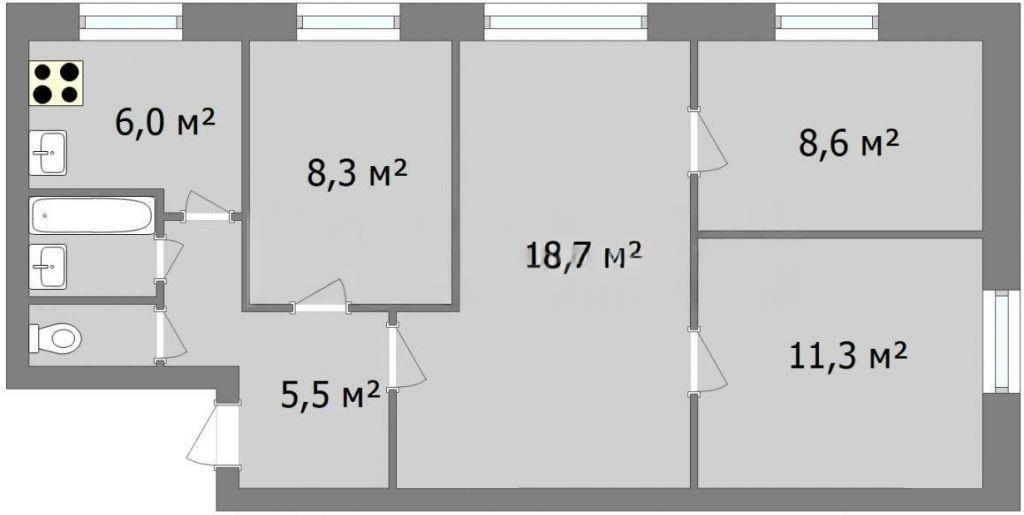 4-комнатная 61.4 м2 в ЖК undefined корпус null этаж 4