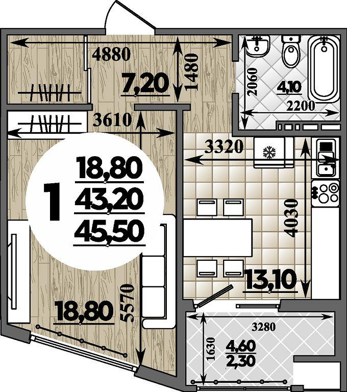 1-комнатная 45 м2 в ЖК Горгиппия корпус null этаж 15