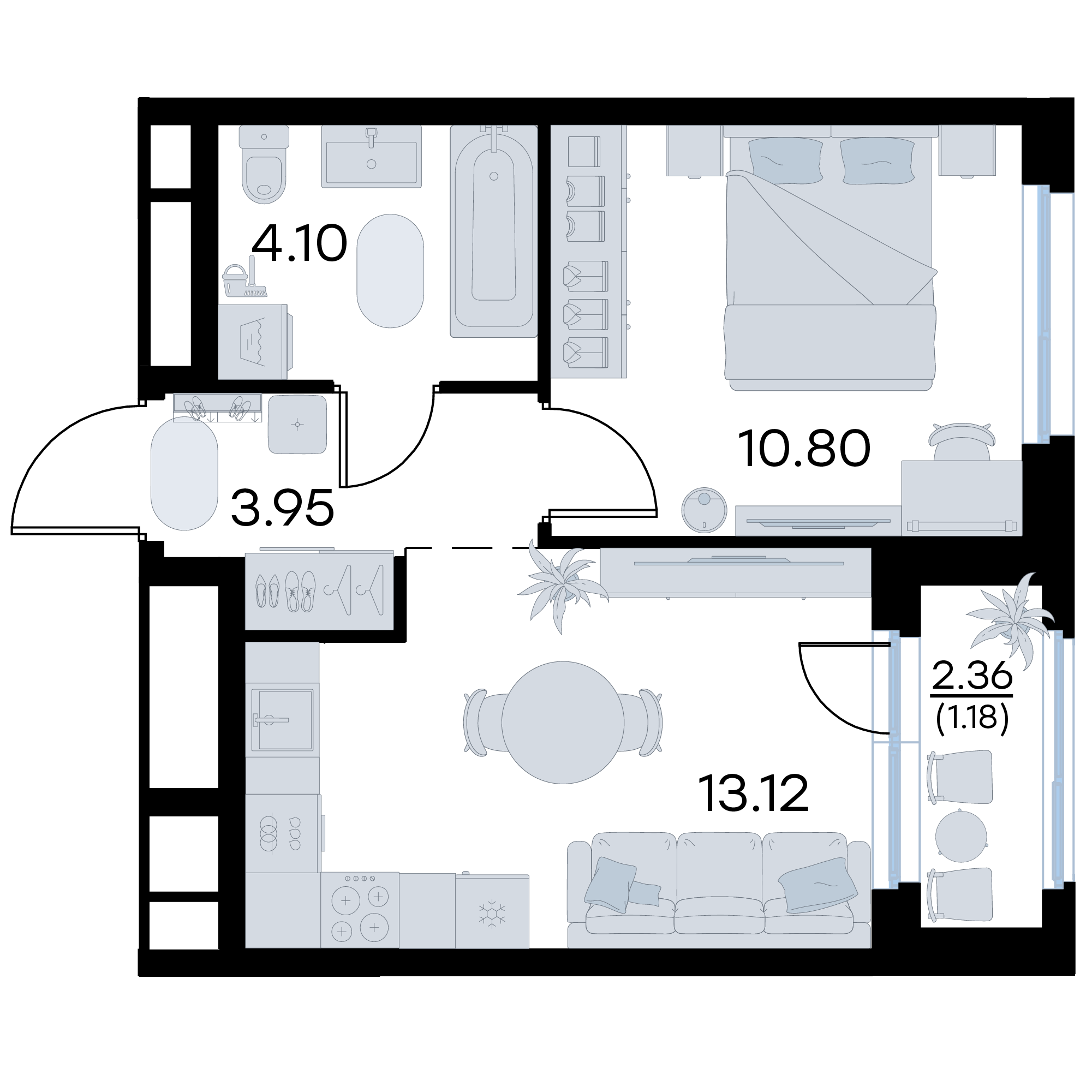 1-комнатная 33 м2 в ЖК GloraX Октябрьский корпус null этаж 16