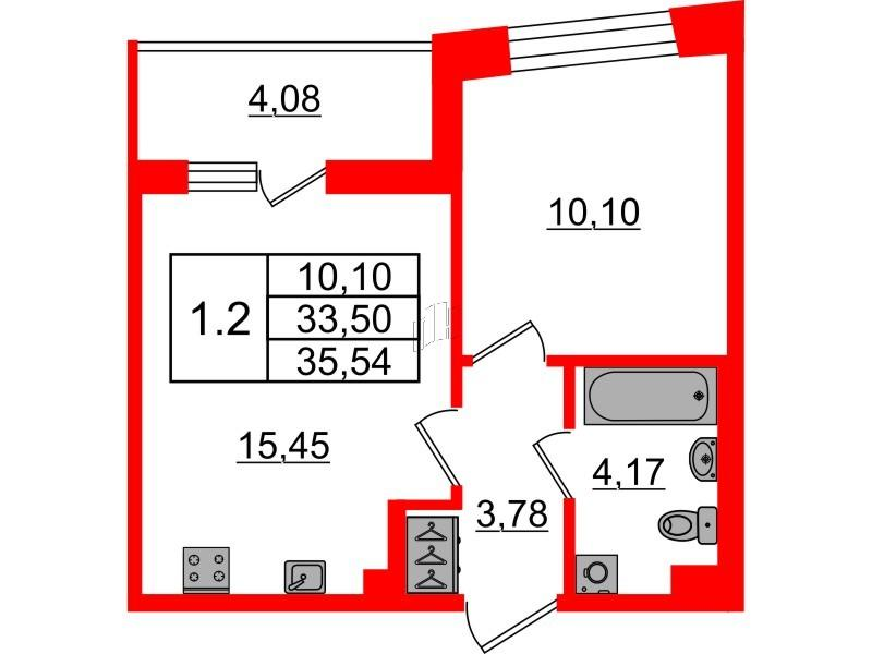1-комнатная 33 м2 в ЖК Бионика Заповедная корпус null этаж 2