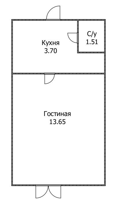 1-комнатная 19 м2 в ЖК undefined корпус null этаж 5