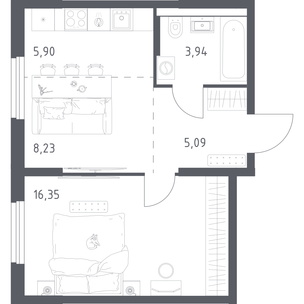 1-комнатная 39 м2 в ЖК Урбан Тау корпус null этаж 17
