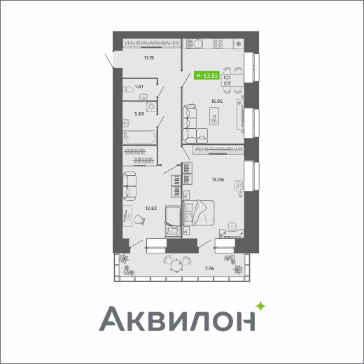 Студия 63 м2 в ЖК RIVER PARK-2 корпус null этаж 9