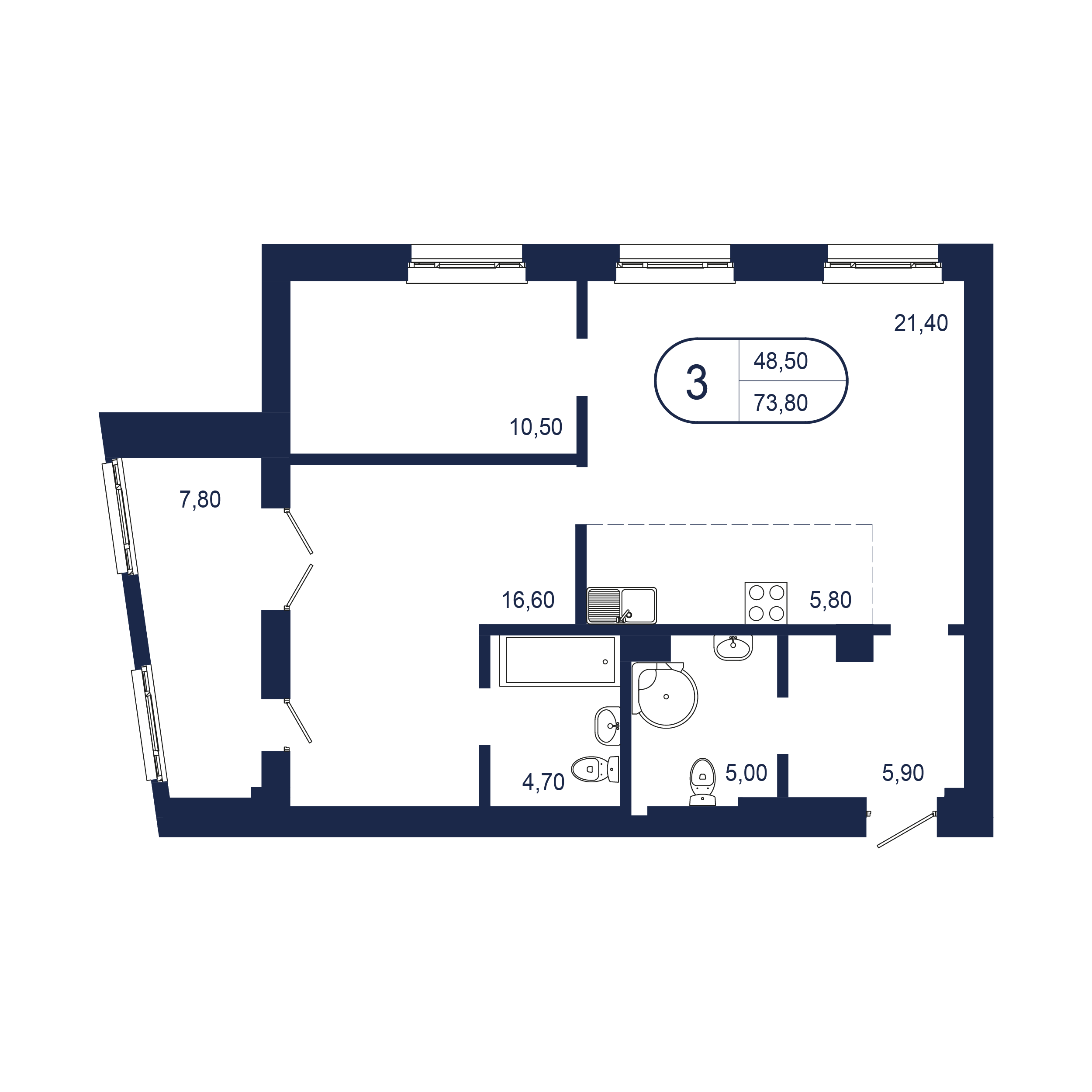 3-комнатная 73 м2 в ЖК Клубный дом «NEW BRIDGE» корпус null этаж 2