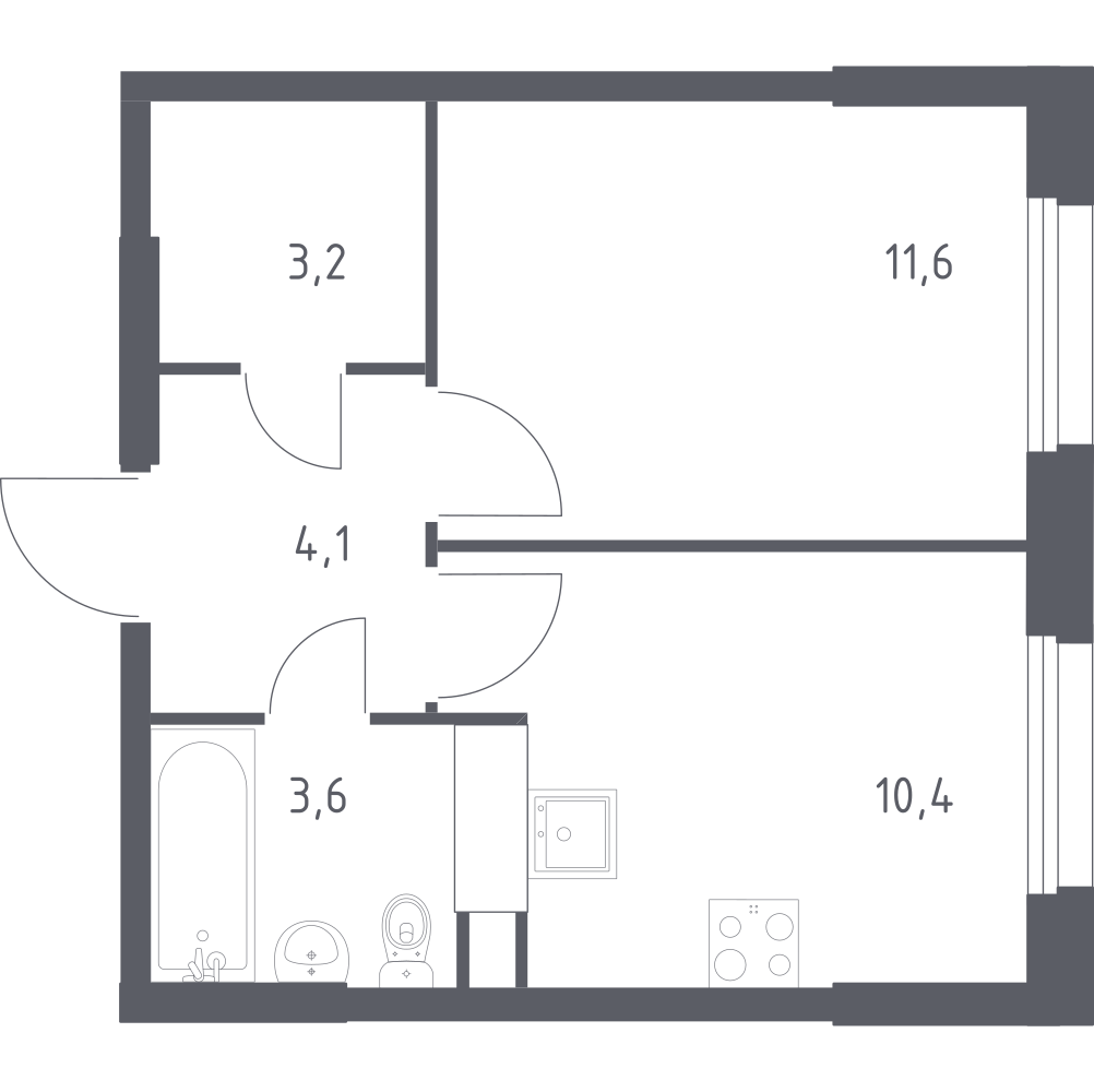 1-комнатная 31 м2 в ЖК Эко Бунино корпус null этаж 7