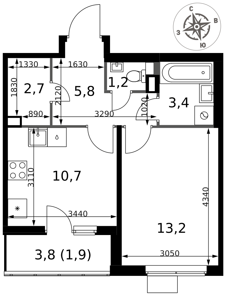 1-комнатная 38 м2 в ЖК 1-й Химкинский корпус null этаж 9