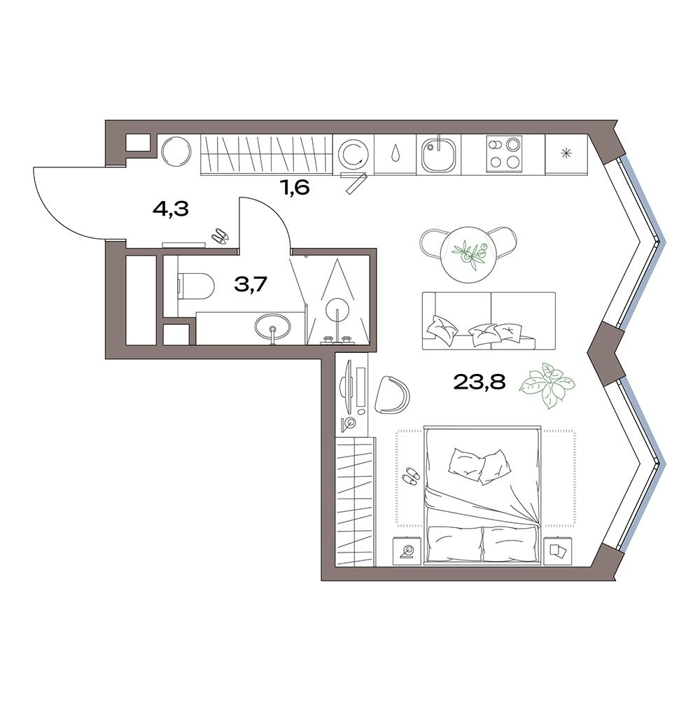 Студия 33 м2 в ЖК Акценты корпус null этаж 24