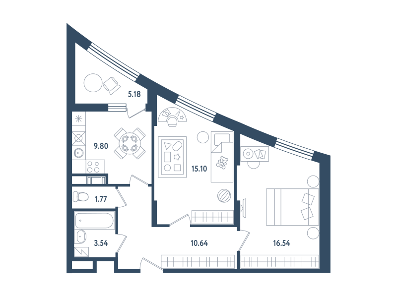 2-комнатная 59 м2 в ЖК Мир внутри корпус null этаж 1