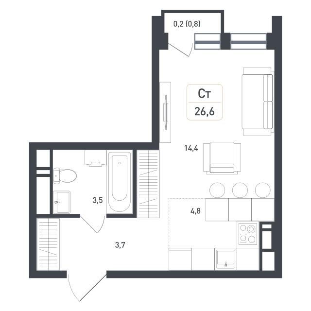 Студия 27 м2 в ЖК Новая Щербинка корпус null этаж 8