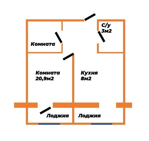 2-комнатная 38.9 м2 в ЖК undefined корпус null этаж 5