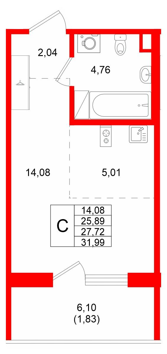 Студия 27 м2 в ЖК IQ Гатчина корпус null этаж 7