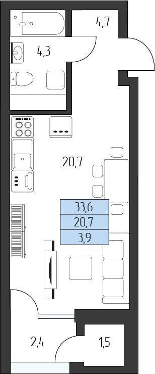 Студия 31 м2 в ЖК Горы Здесь корпус null этаж 2