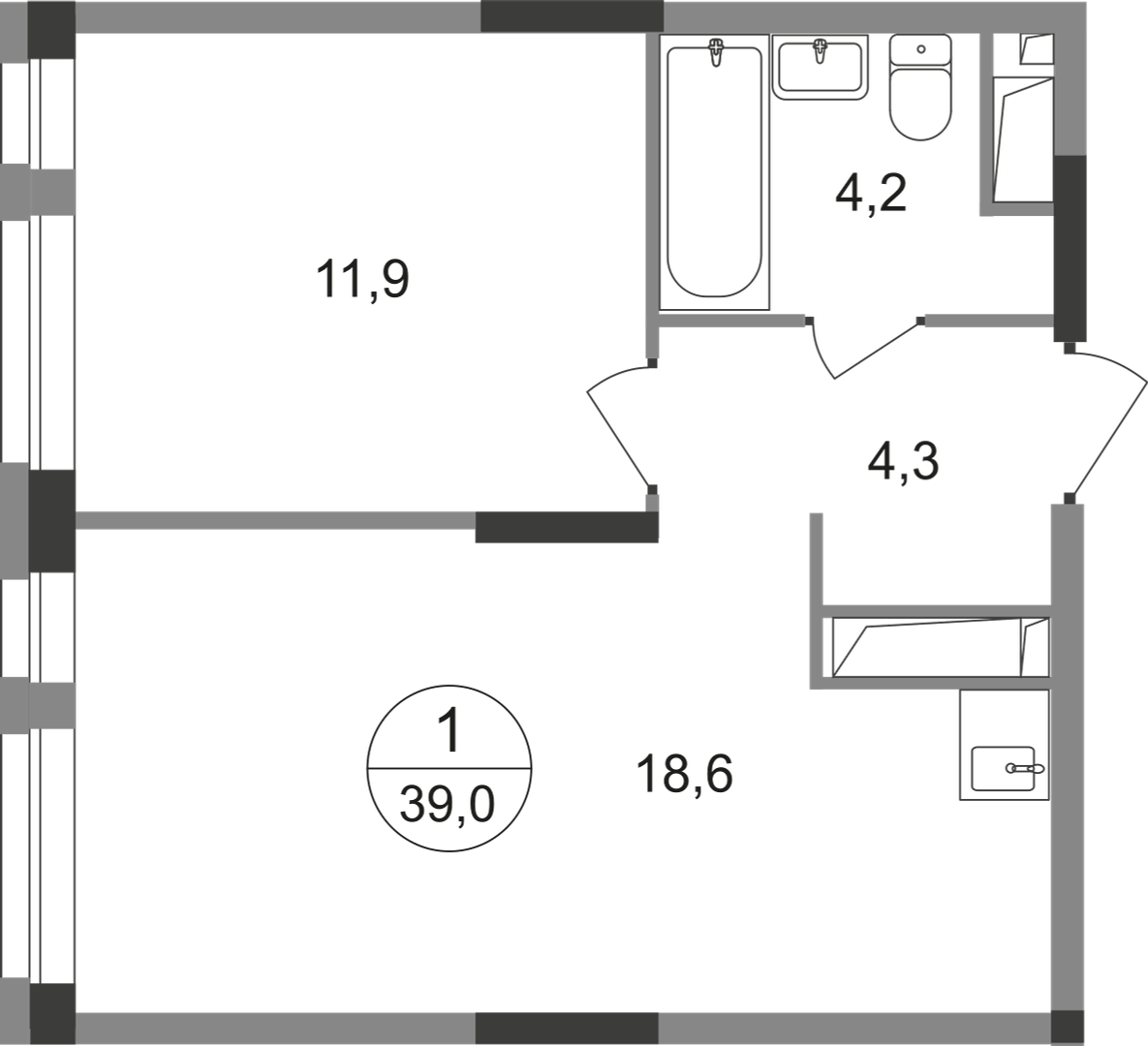 1-комнатная 39 м2 в ЖК Первый Московский корпус null этаж 12