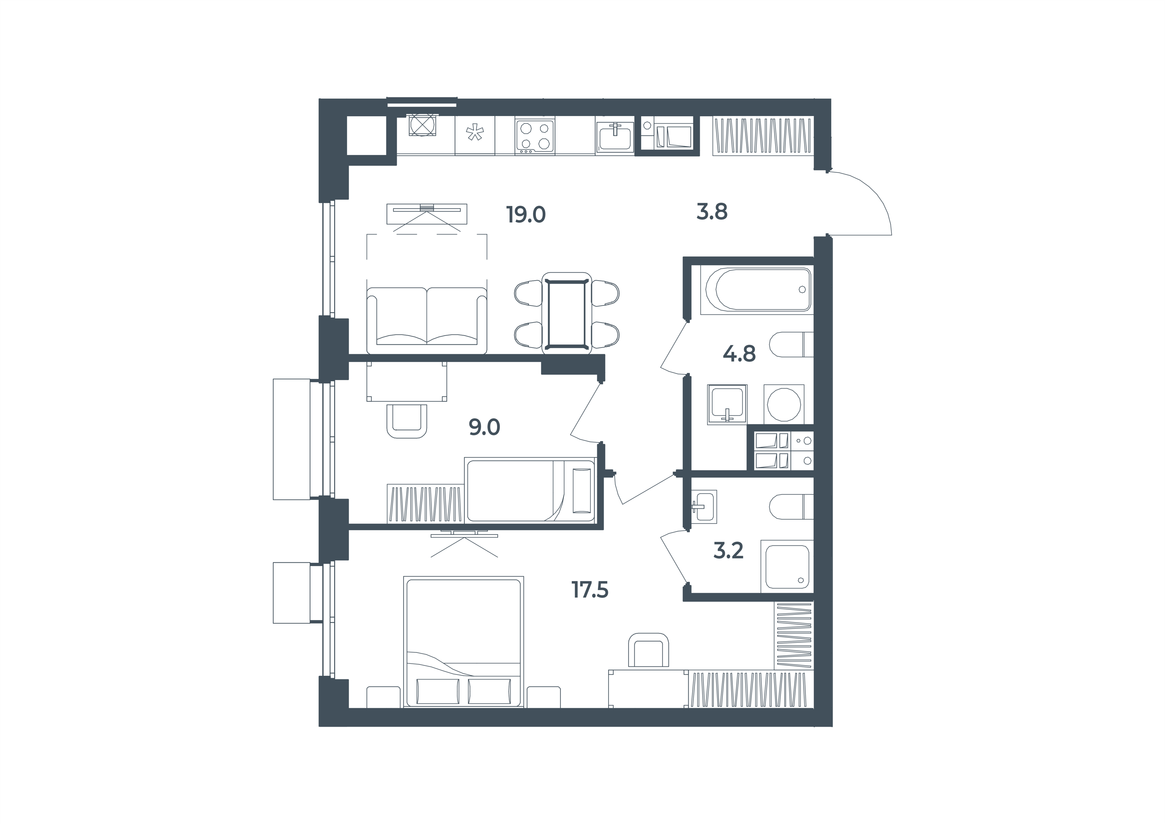 2-комнатная 57 м2 в ЖК РАЗУМ на Боевой корпус null этаж 11