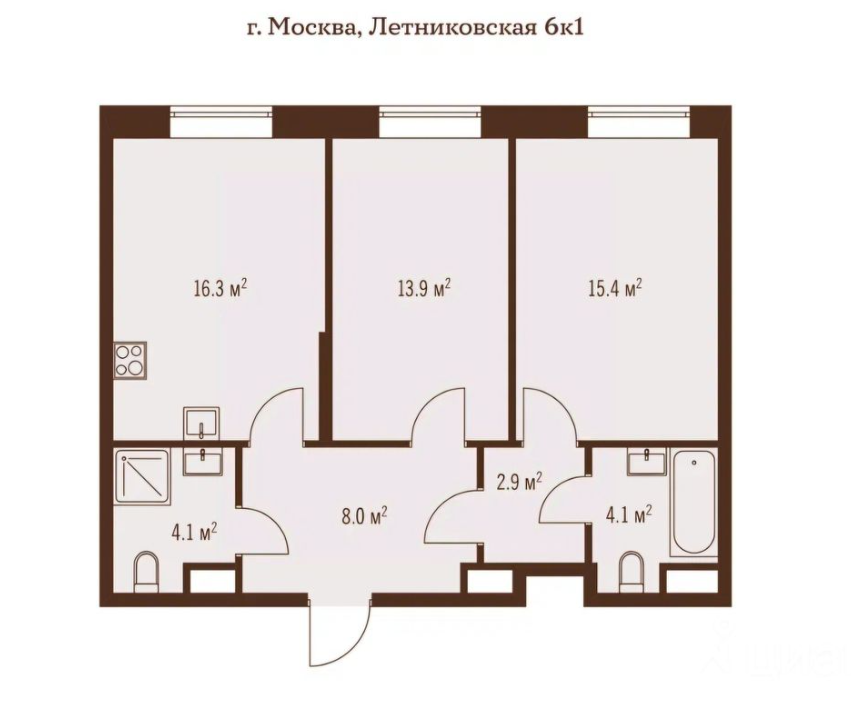 3-комнатная 65 м2 в ЖК undefined корпус null этаж 7